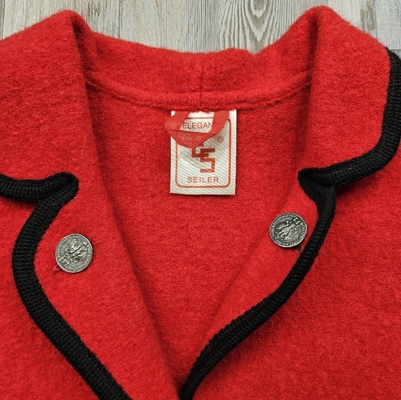 Elegance Seiler Red Jacket Cardigan Vintage Wool Cow Graphic - Picture 4 of 12
